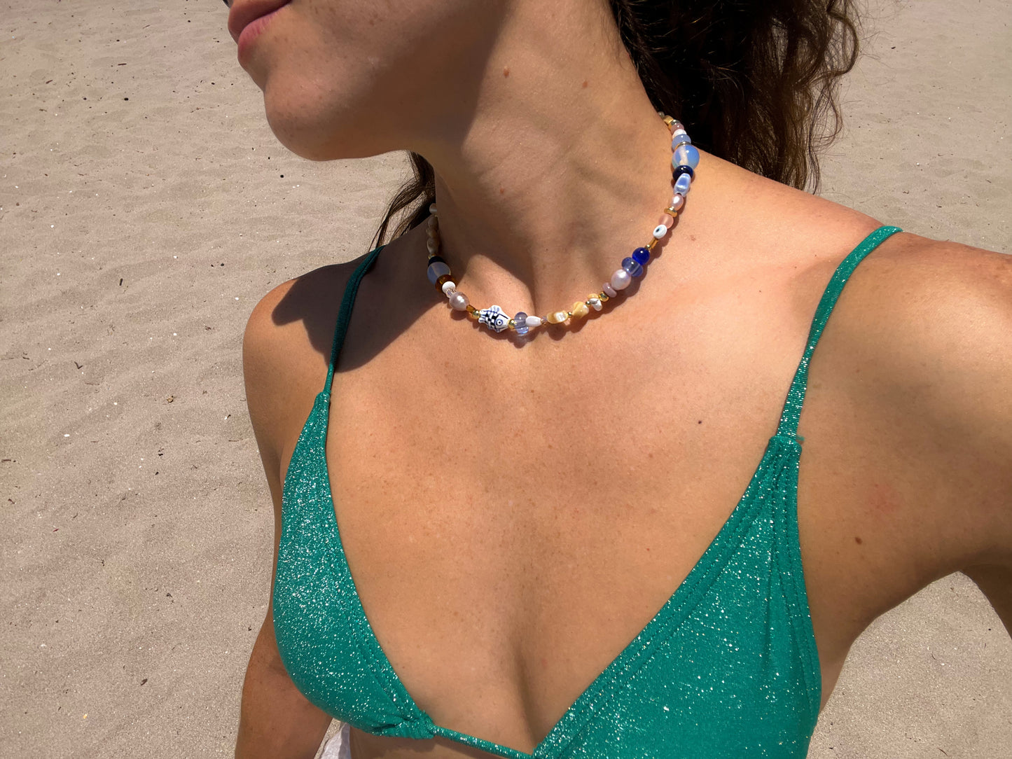 Adjustable Short Multicolor Mixed-Beaded "Tuscany" Necklace
