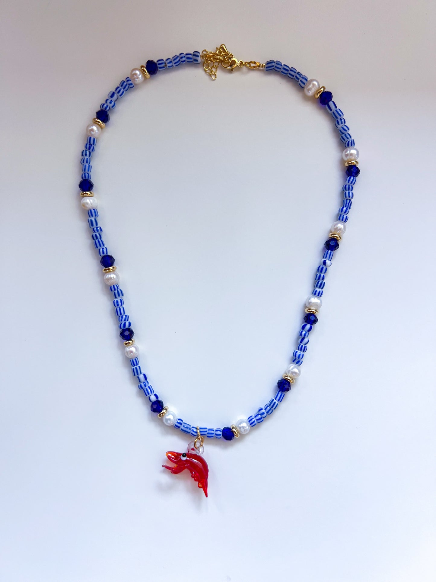 Adjustable Short Multicolor Mixed-Beaded "Fancy Lobster" Necklace.