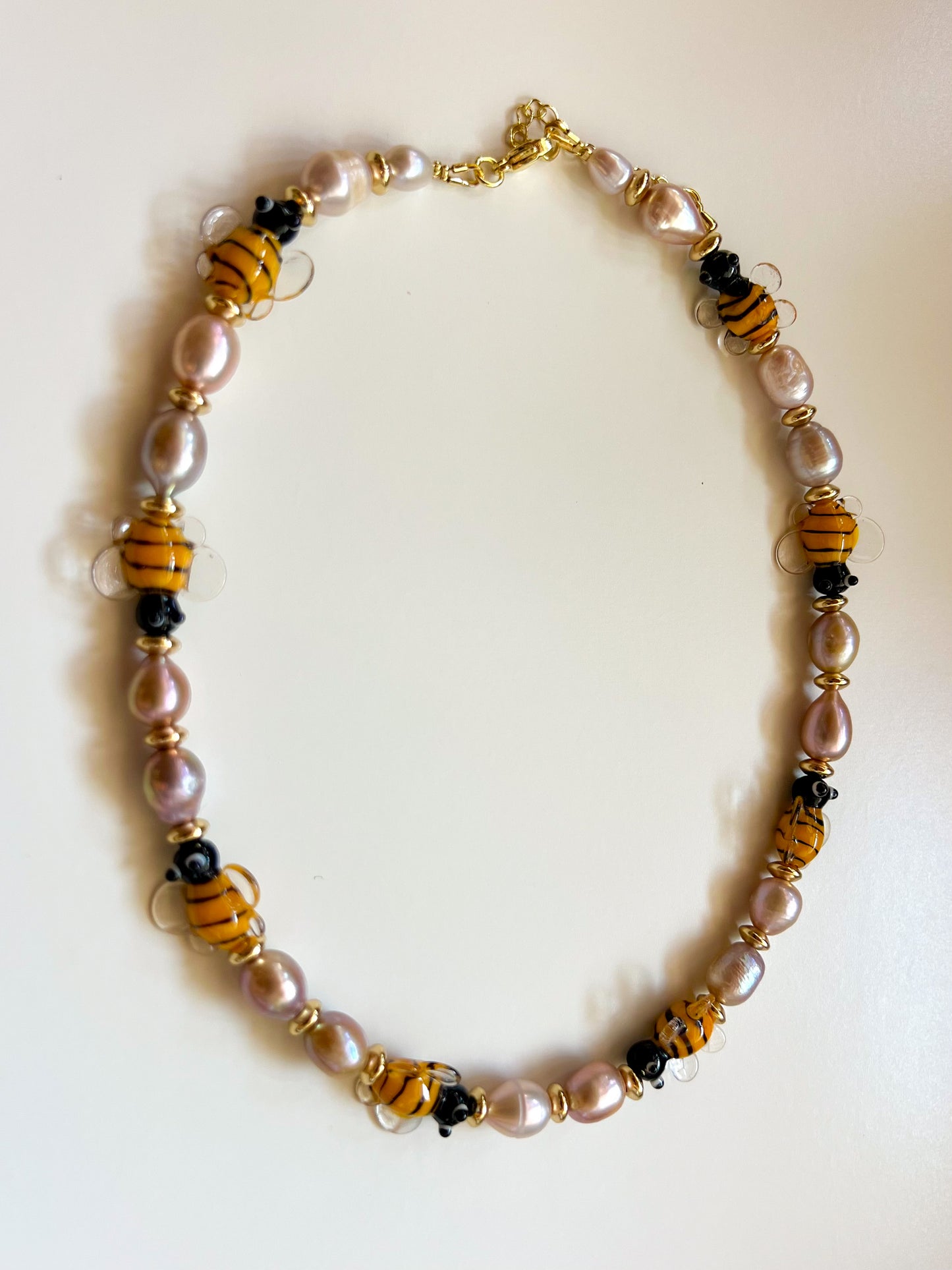 Adjustable Short Multicolor Mixed-Beaded "Bee Happy" Necklace.