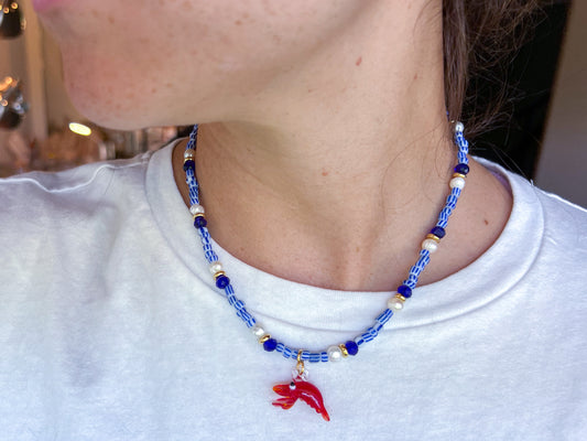 Adjustable Short Multicolor Mixed-Beaded "Fancy Lobster" Necklace.