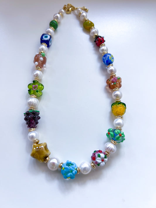 Adjustable Short Multicolor Mixed-Beaded "Mix it Up" Necklace.