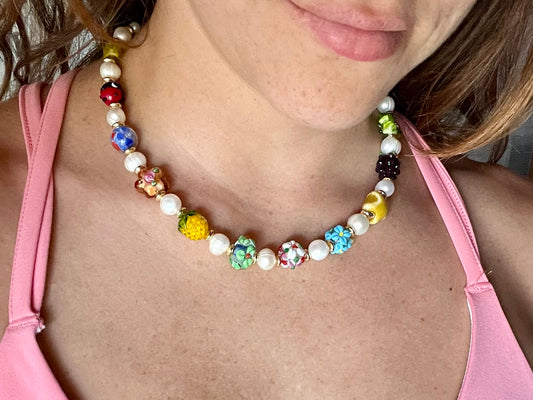 Adjustable Short Multicolor Mixed-Beaded "Mix it Up" Necklace.