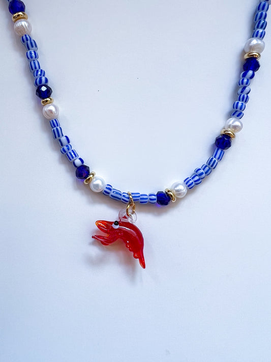 Adjustable Short Multicolor Mixed-Beaded "Fancy Lobster" Necklace.