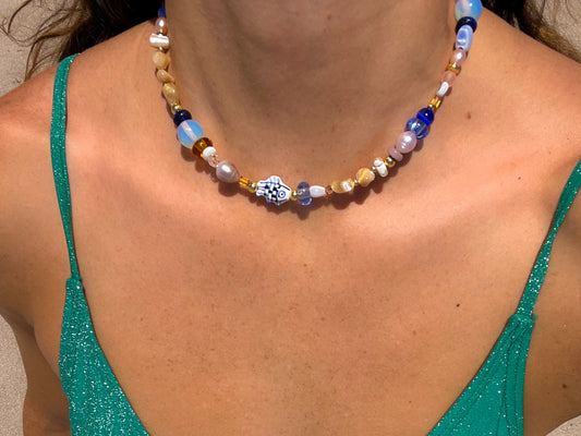 Adjustable Short Multicolor Mixed-Beaded "Tuscany" Necklace
