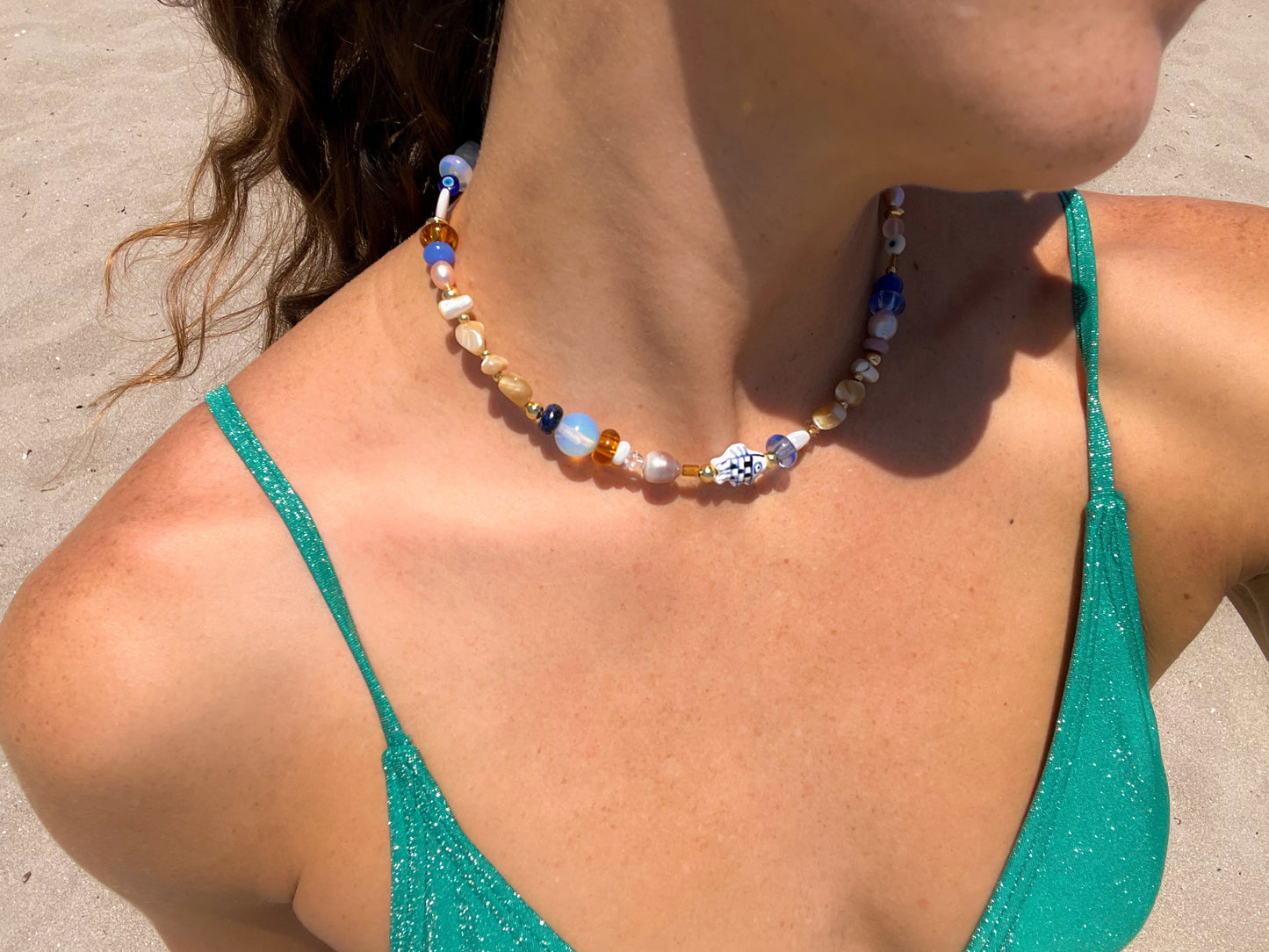 Adjustable Short Multicolor Mixed-Beaded "Tuscany" Necklace